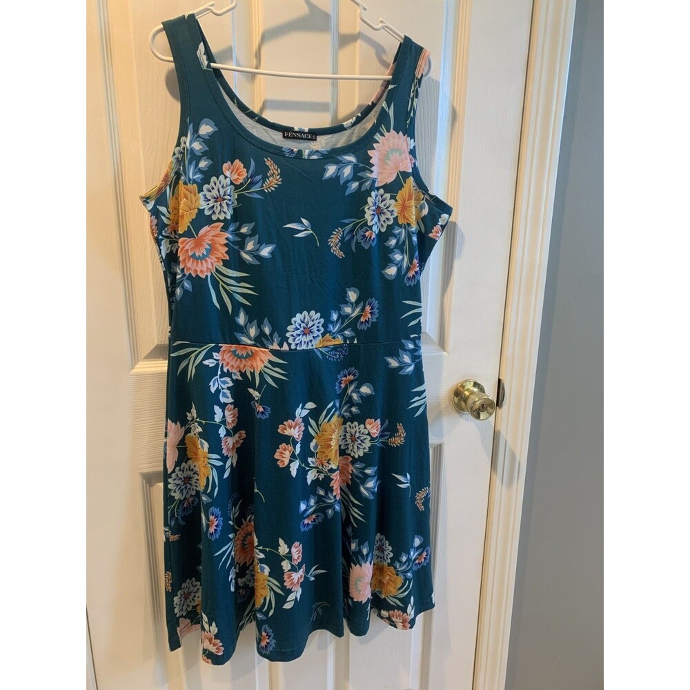 Fensace Dark Teal Gree Floral Dress. Size XL